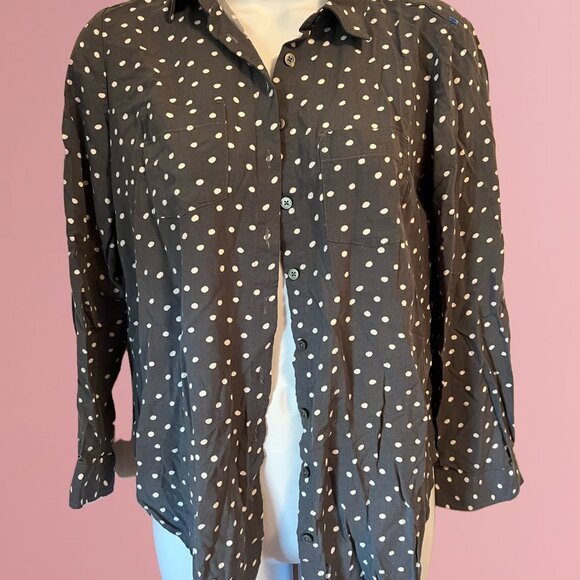 Loft Outlet Grey & White Polka Dot Button Down Long Sleeve Blouse - Picture 2 of 3